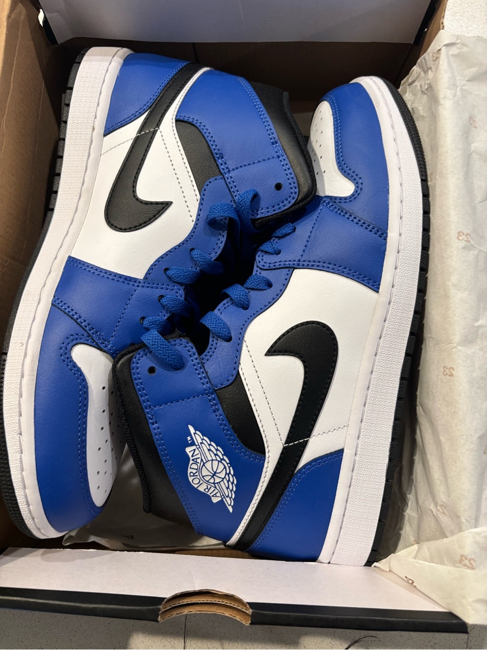 Nike Air Jordan 1 Mid in Blue/White/Black - Men's